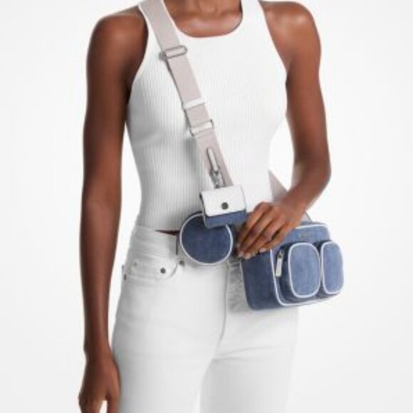 NWT F/S  Jet Set Medium Denim Crossbody Bag with Case for Apple Airpods Pro - Picture 1 of 4